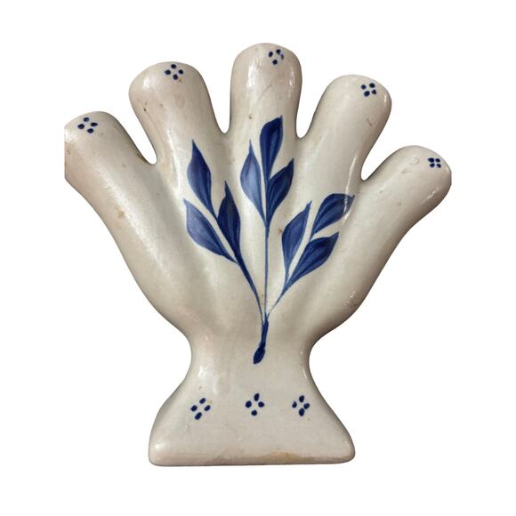 Stoneware 5 Finger Gray Blue Salt Glazed Pottery 6 1/2" Tall Vintage Farmhouse - Picture 1 of 6